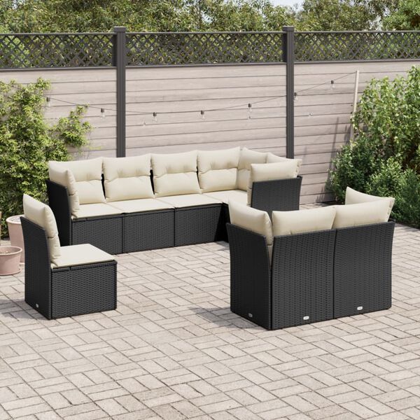 vidaXL Garden Sofa Set Black PE rattan, powder-coated steel, polyester