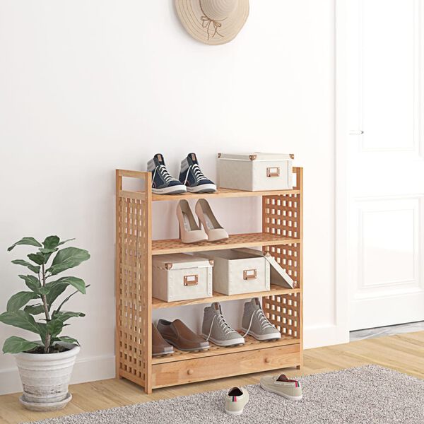 vidaXL Shoe Rack with Drawer 27.6x10.6x31.9" Solid Wood Walnut
