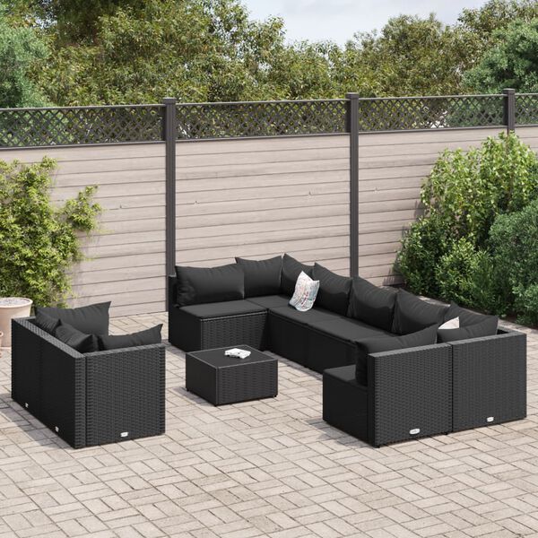 vidaXL Patio Sofa Set Set of 9 Black