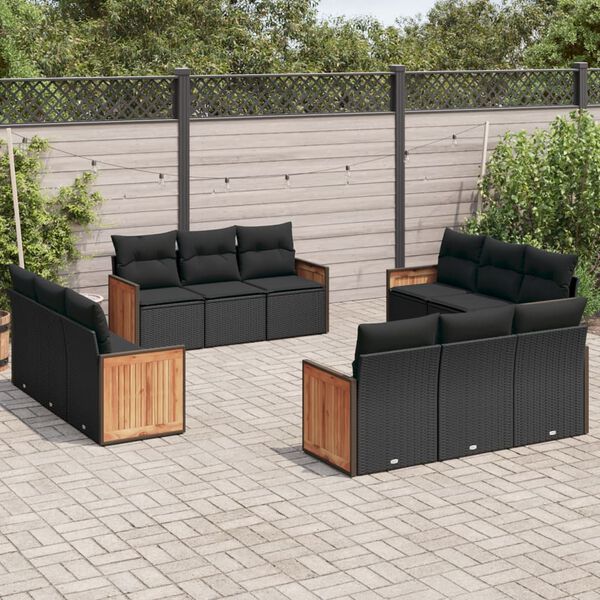 vidaXL Garden Sofa Set Black PE Rattan Large Adjustable Feet