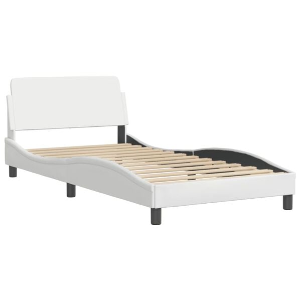 vidaXL Bed Frame White Faux leather, metal, plywood, engineered wood Twin