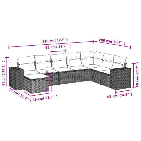 vidaXL Garden Sofa Set Black PE Rattan, Powder-Coated Steel, Polyester