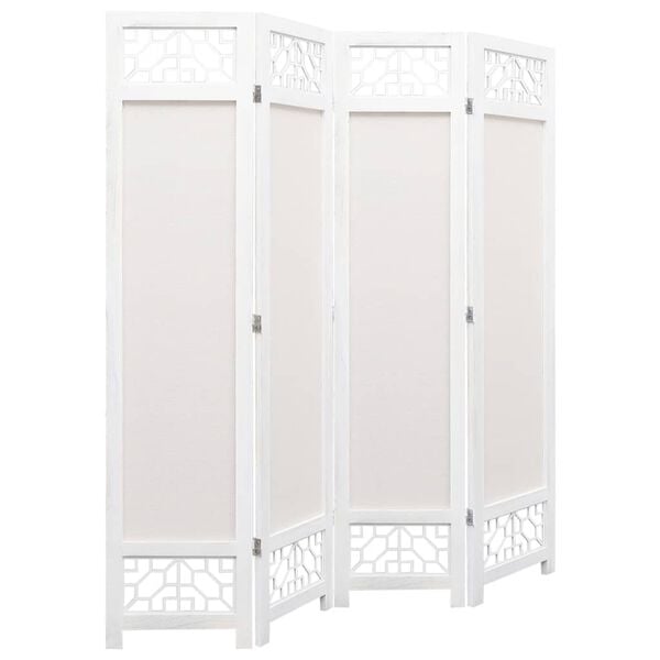 vidaXL 4-Panel Room Divider Cream 55.1"x65" Fabric