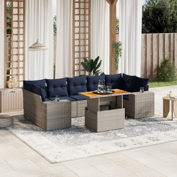 vidaXL 8 Piece Patio Sofa Set with Cushions Gray Poly Rattan