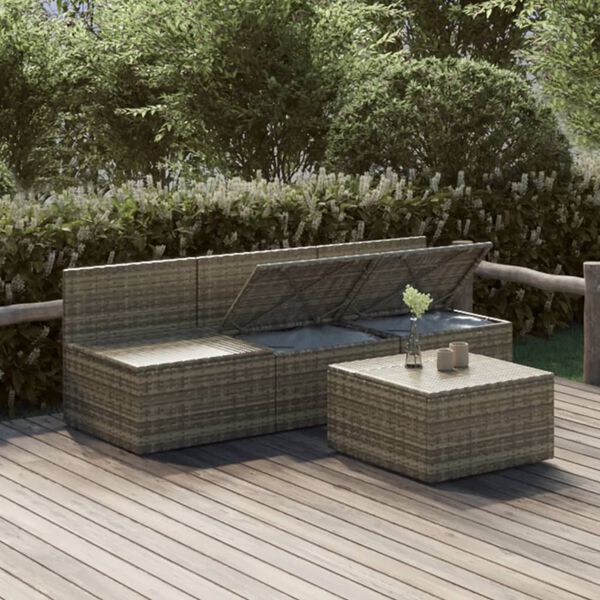 vidaXL Garden Lounge Set Gray PE Rattan, Powder-Coated Steel, Polyester, PVC