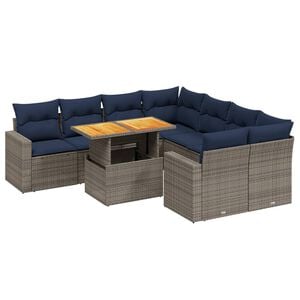 vidaXL 9 Piece Patio Sofa Set with Cushions Gray Poly Rattan