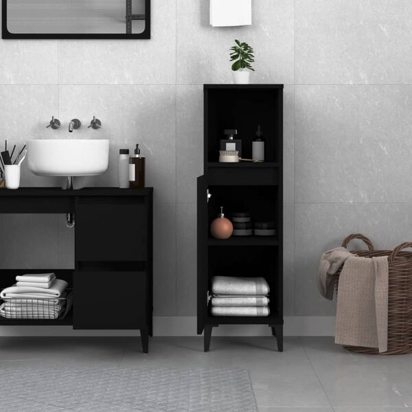 vidaXL Bathroom Cabinet Black Engineered wood, Metal Standard