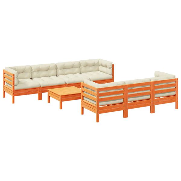 vidaXL Garden Sofa Set Wax brown Solid pine wood, Oxford fabric Large