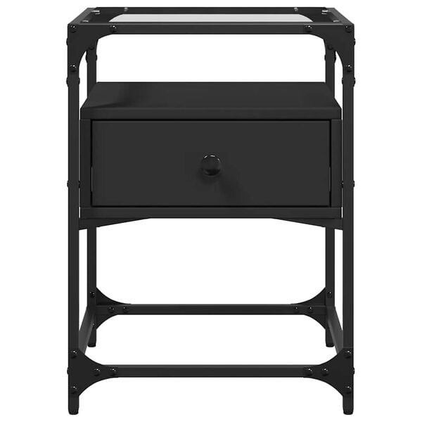 vidaXL Bedside Cabinet Black Engineered wood, steel, glass