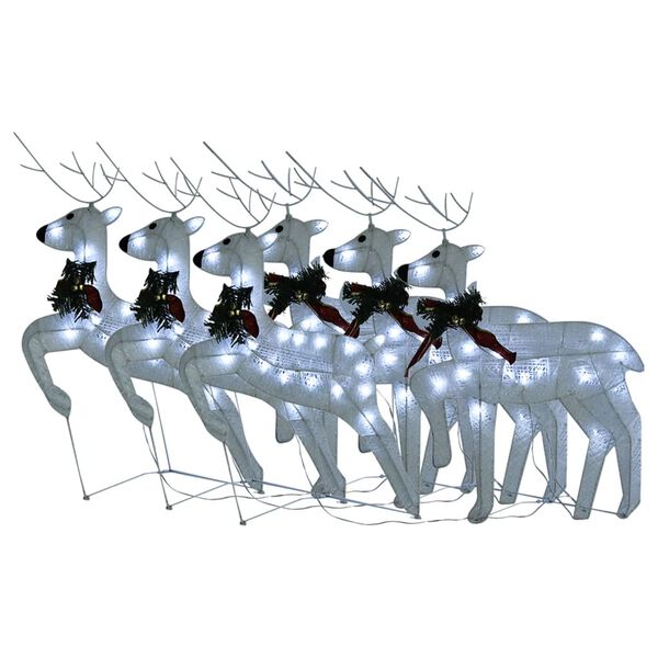 vidaXL Christmas Reindeer Set of 6 White Mesh, Metal Medium