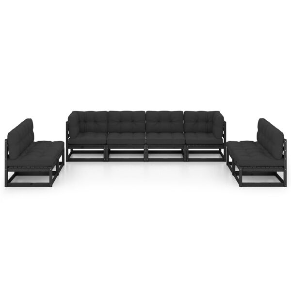 vidaXL Garden Lounge Set Black Solid pine wood, fabric (100% polyester)
