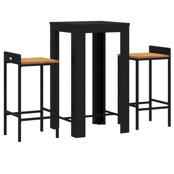 vidaXL Garden Bar Set Black Poly Rattan Medium Durable Bar Table Set