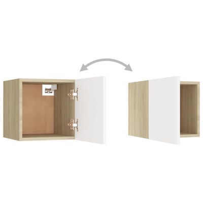 vidaXL Bedside Cabinet White and Sonoma Oak 12"x11.8"x11.8" Engineered Wood