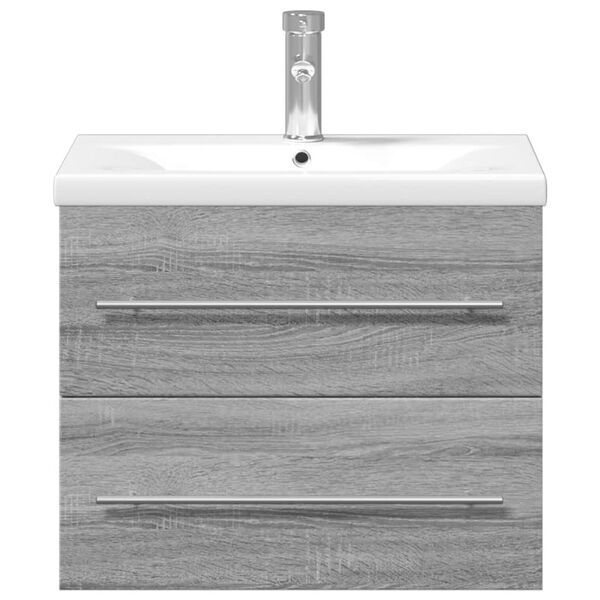 vidaXL Bathroom Sink Cabinet Grey Sonoma, White Engineered wood, Ceramic