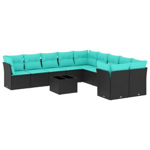 vidaXL 11 Piece Patio Sofa Set with Cushions Black Poly Rattan