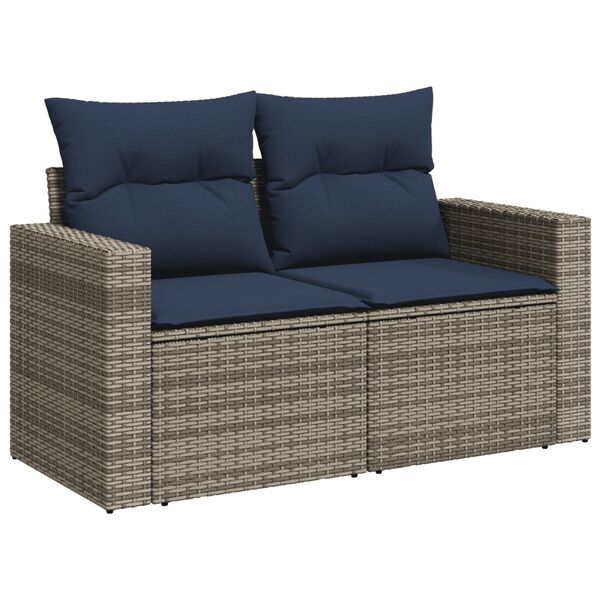 vidaXL 9 Piece Patio Sofa Set with Cushions Gray Poly Rattan
