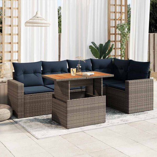 vidaXL 6 Piece Patio Sofa Set with Cushions Gray Poly Rattan