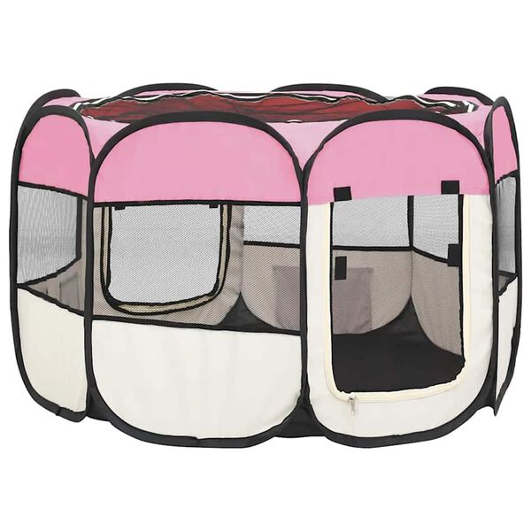 vidaXL Dog Playpen Pink and Cream Polyester and Steel Medium Foldable