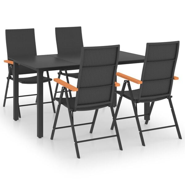 vidaXL Dining Set Black and Brown PE Rattan, Aluminum, WPC Large