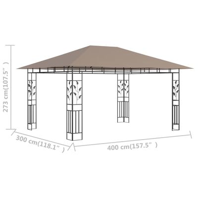 vidaXL Gazebo with Mosquito Net 13.1'x9.8'x9' Taupe 0.6 oz/ft²