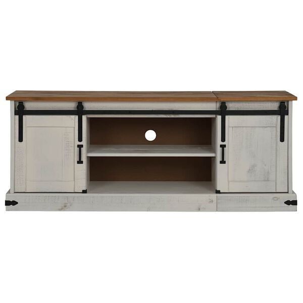 vidaXL TV Cabinet White Solid pine wood, metal 59x15.7x23.6 in