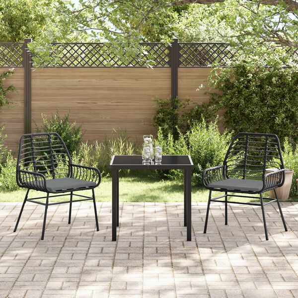 vidaXL Garden Dining Set 3 pcs Black poly rattan