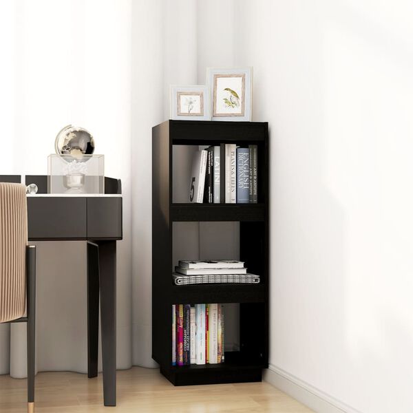 vidaXL Book Cabinet Black Solid Pine Wood Medium Book Cabinet