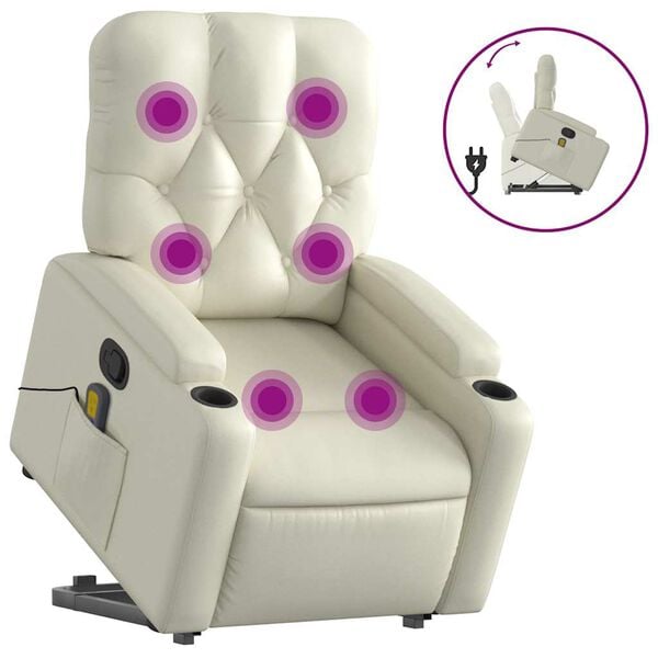 vidaXL Stand Up Massage Recliner Chair Cream