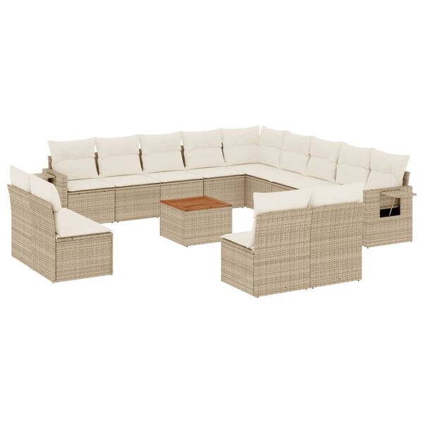 vidaXL Garden Sofa Set Beige PE Rattan Large Modular Garden Sofa Set