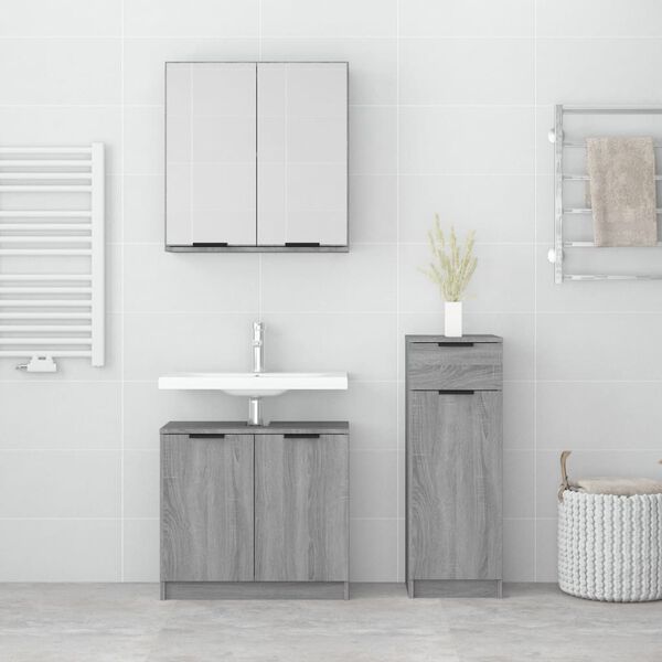 vidaXL Bathroom Furniture Set Grey sonoma Engineered wood, glass Large