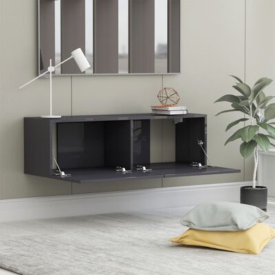 vidaXL TV Cabinet High Gloss Gray 39.4"x11.8"x11.8" Engineered Wood