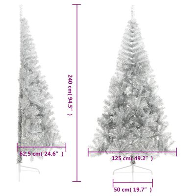 vidaXL Artificial Half Christmas Tree with Stand Silver 8 ft PET