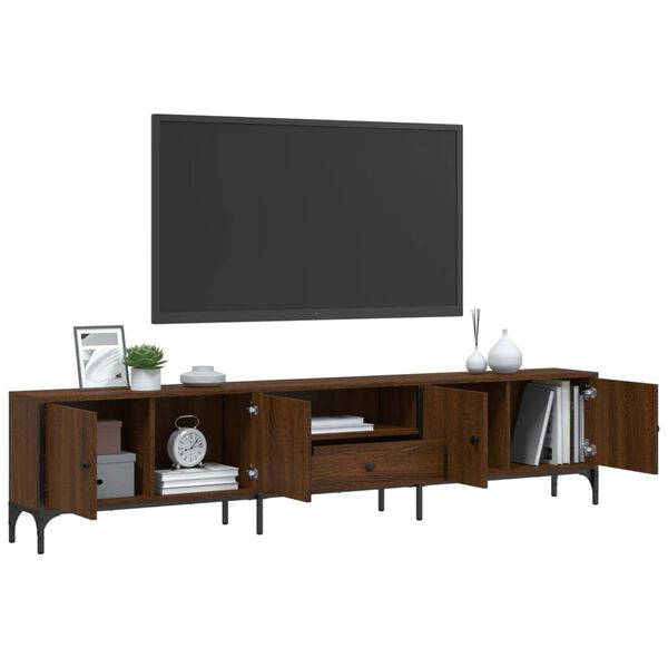 vidaXL TV Cabinet Brown Oak Engineered Wood, Metal 78.7 x 9.8 x 17.3 in