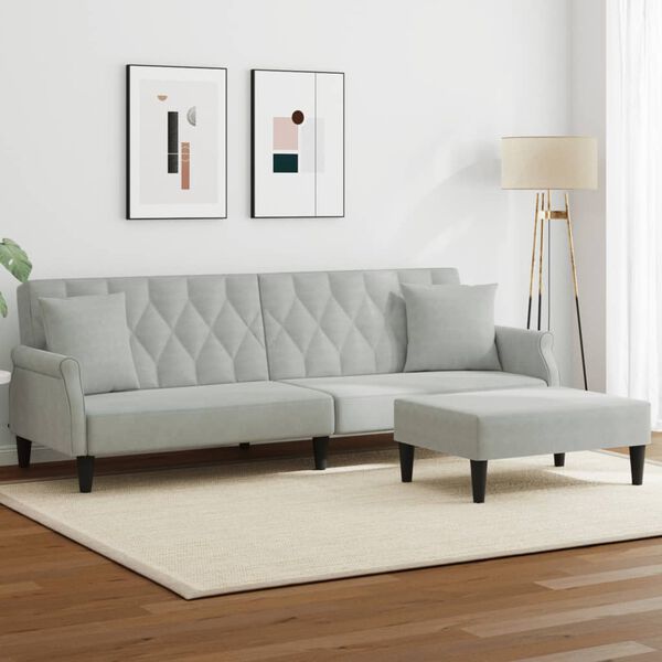 vidaXL Sofa Bed Light Gray Velvet (100% polyester), plywood 2-Seater