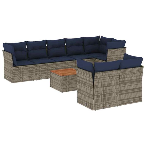vidaXL 9 Piece Patio Sofa Set with Cushions Gray Poly Rattan