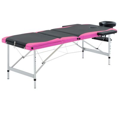 vidaXL 3-Zone Foldable Massage Table Aluminum Black and Pink