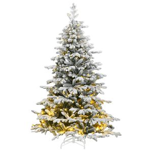 vidaXL Artificial Hinged Christmas Tree 300 LEDs & Flocked Snow 82.7"