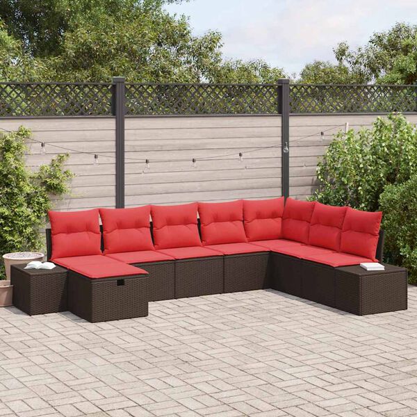 vidaXL Garden Sofa Set with Cushion 8 pcs Brown Poly Rattan