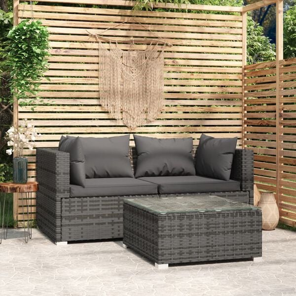 vidaXL Garden Lounge Set Gray PE rattan 3 Piece Set Modular