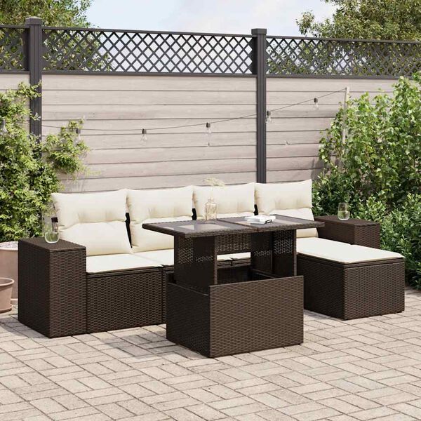vidaXL Garden Sofa Set Brown PE rattan Large Adjustable Armrests