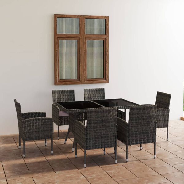 vidaXL Garden Dining Set Anthracite, Grey PE rattan, Steel, Glass, Polyester