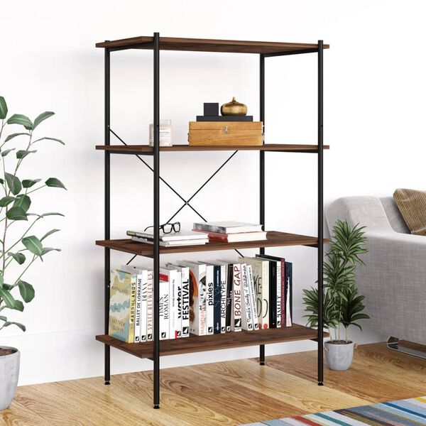 vidaXL Shelving Unit Black and natural wood Engineered wood, Steel Medium