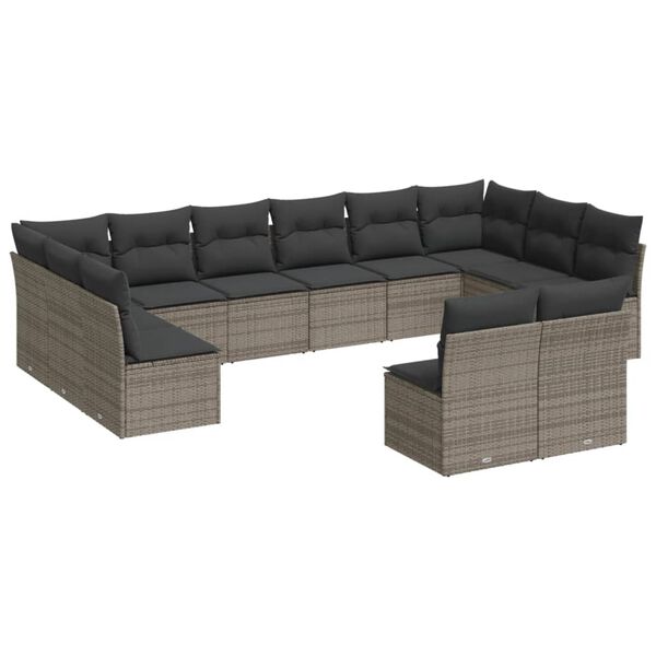 vidaXL Garden Sofa Set Grey PE rattan Large Adjustable Feet
