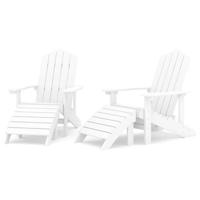 vidaXL Patio Adirondack Chairs 2 pcs with Footstools HDPE White