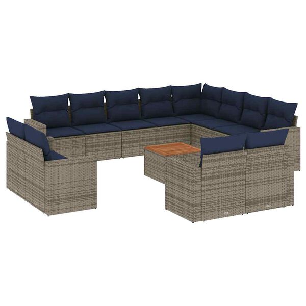 vidaXL 13 Piece Patio Sofa Set with Cushions Gray Poly Rattan