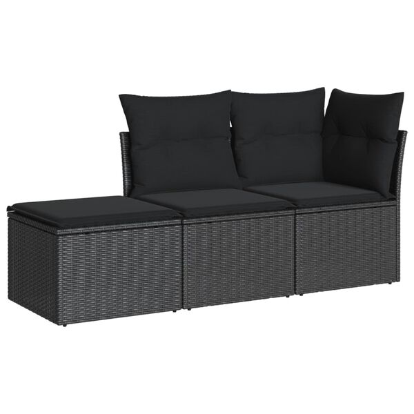 vidaXL Garden Sofa Set Black PE rattan, Powder-coated steel 3-Piece Set