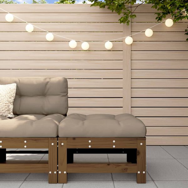 vidaXL Garden Footstool Honey Brown, Taupe Solid Pine Wood, Oxford Fabric