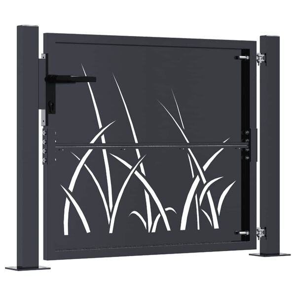 vidaXL Garden Gate Anthracite 39.4x39.4" Steel Grass Design