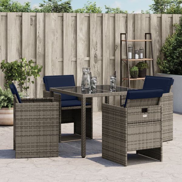vidaXL Garden Chair Grey, Navy Blue PE rattan, powder-coated steel Medium