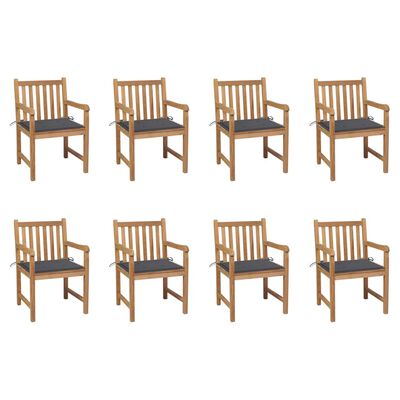 vidaXL Patio Chairs 8 pcs with Anthracite Cushions Solid Teak Wood